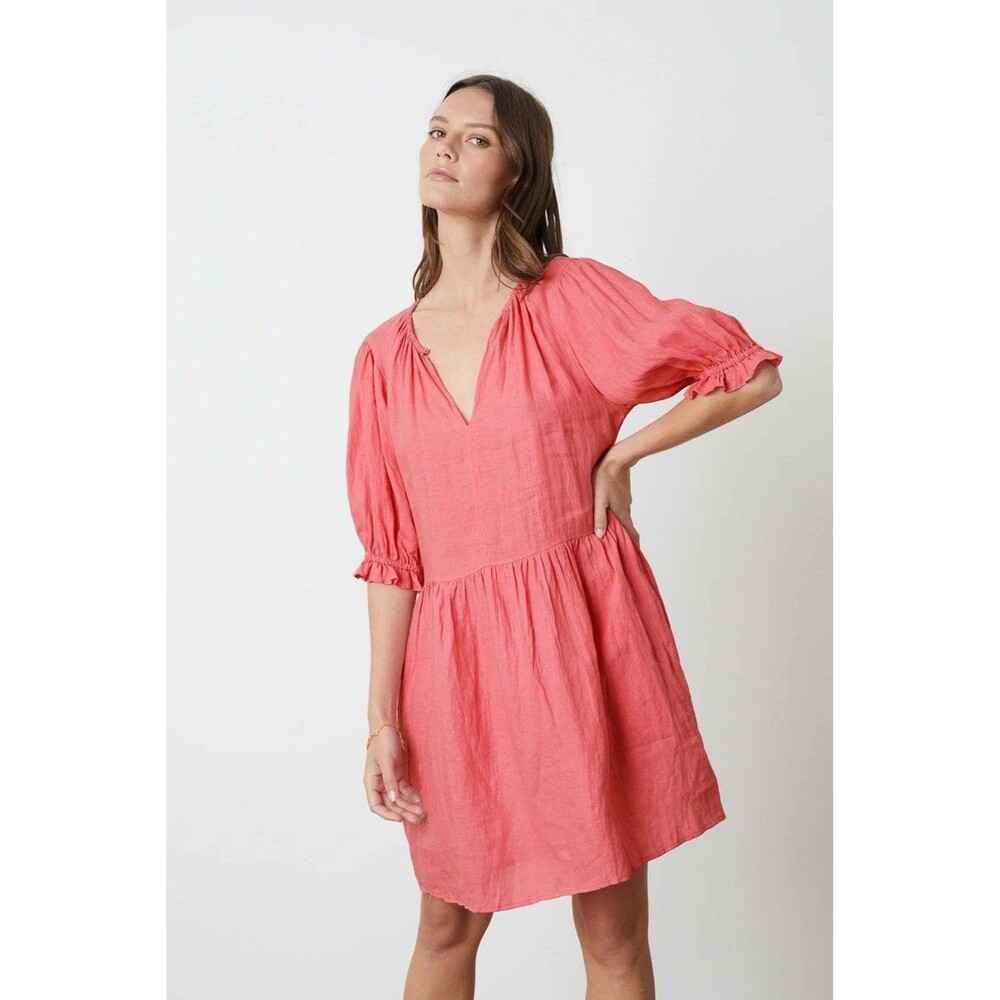 Velvet by Graham & Spencer Kailani Linen Puff Sleeve Dress in Rosebay Medium